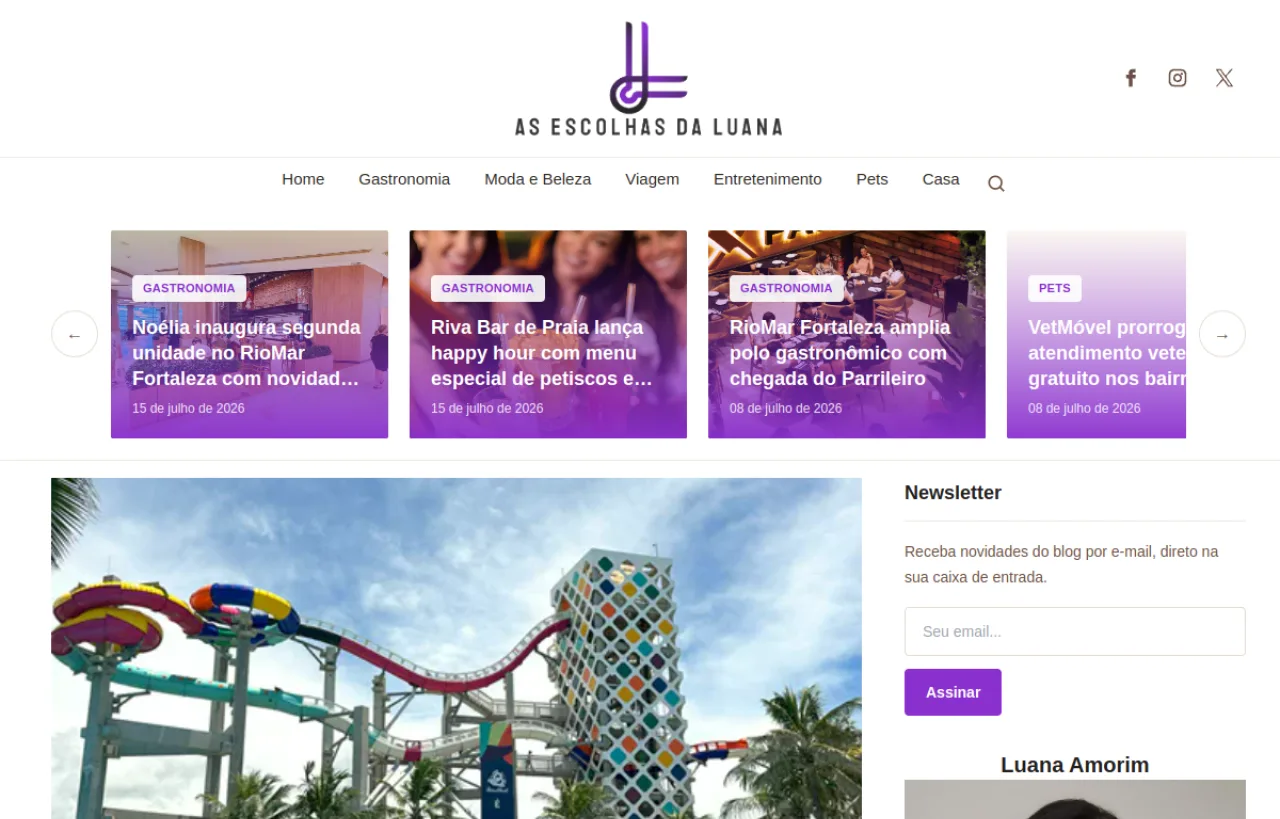 Página inicial do portal As Escolhas da Luana