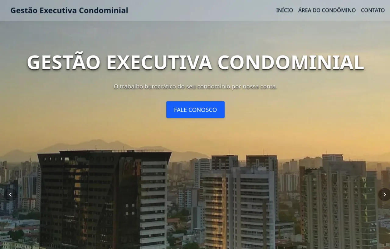 Página inicial do site Gestão Executiva Condominial