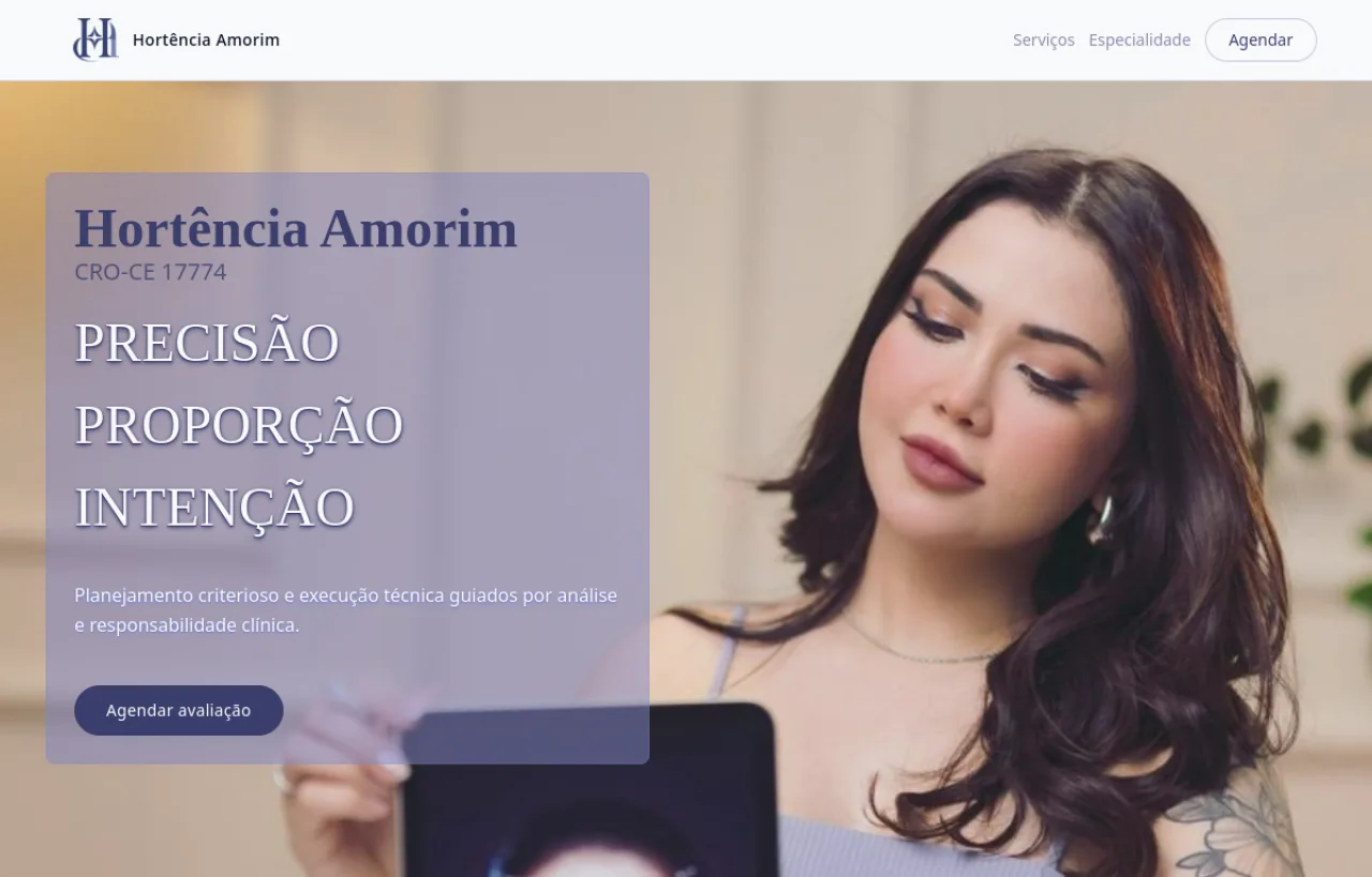 Página inicial do site Hortência Amorim Odontologia