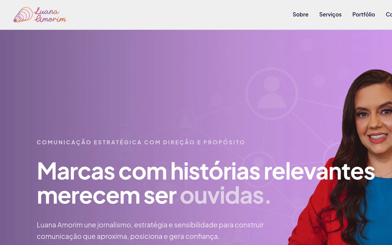 Página inicial do site Luana Amorim com sua apresentação e foto