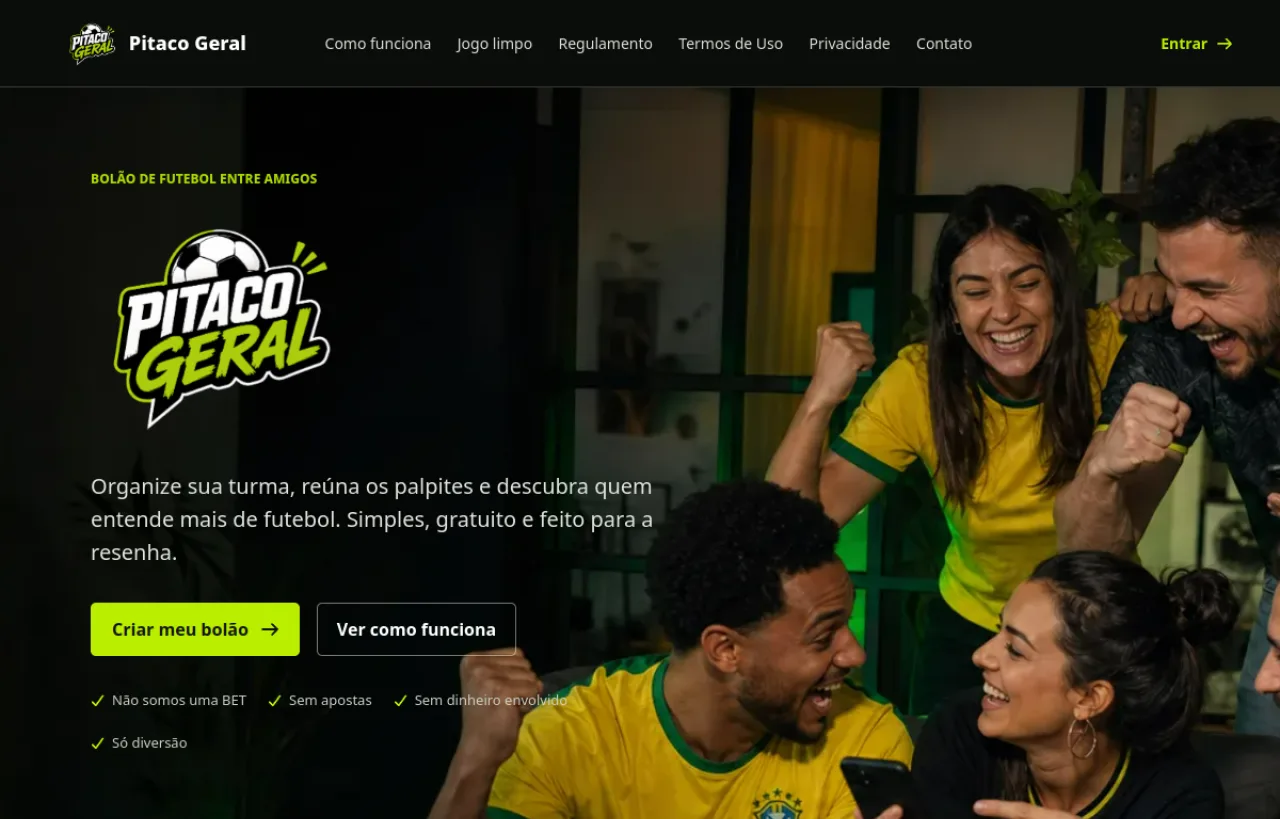 Página inicial do aplicativo Pitaco Geral