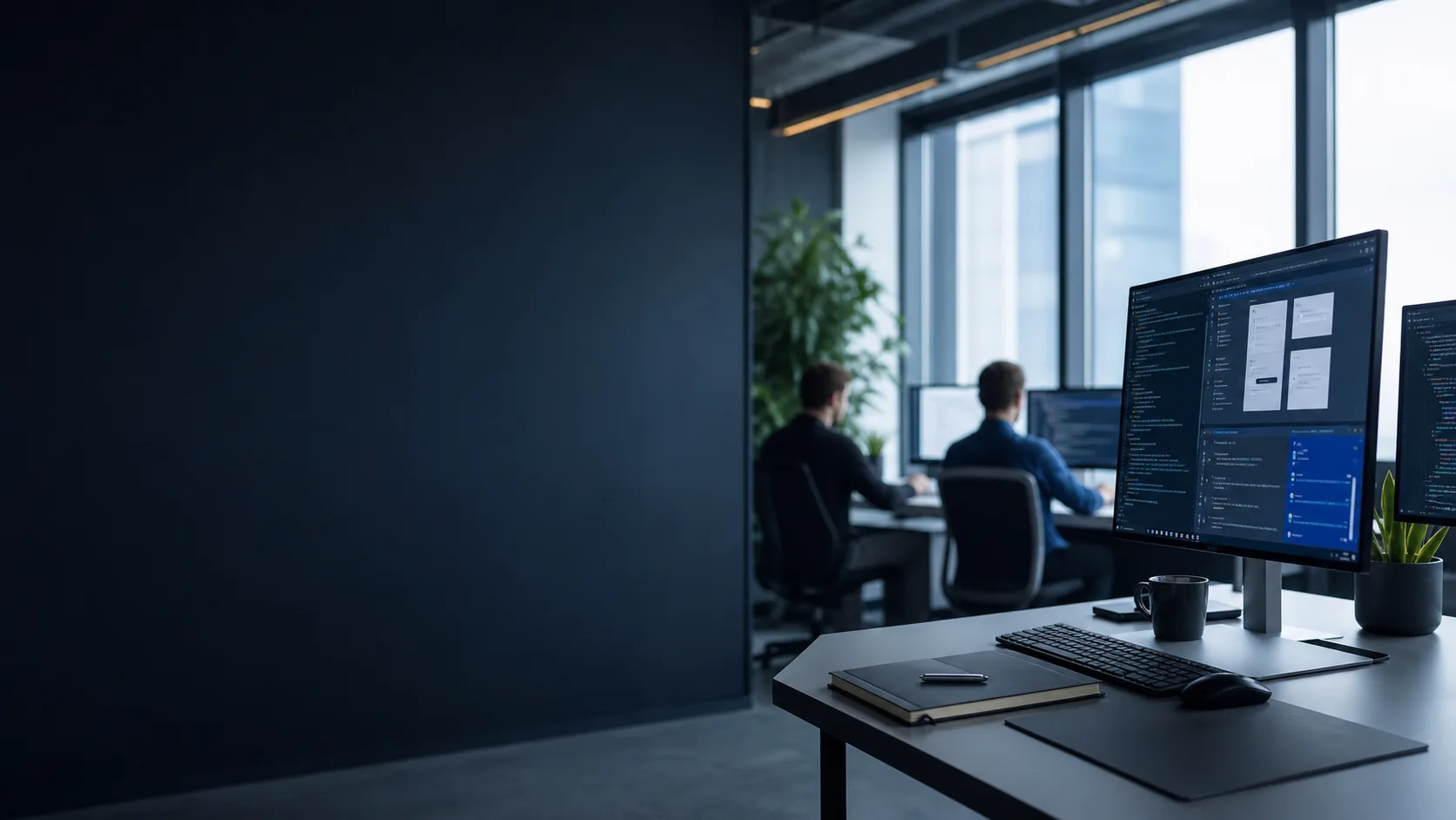 Modern software development studio with a team working on digital products